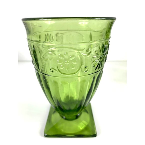 Vintage Tiara Daisy Floral Avocado Green Cocktail Glasses - Picture 6 of 6